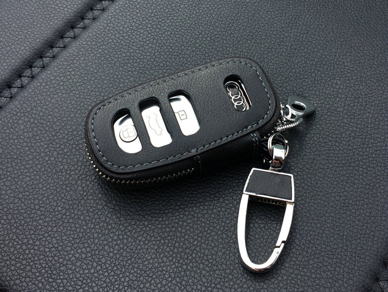 Fashion Genuine Leather Automobile Key Bags Smart for Audi Q5 - Black
