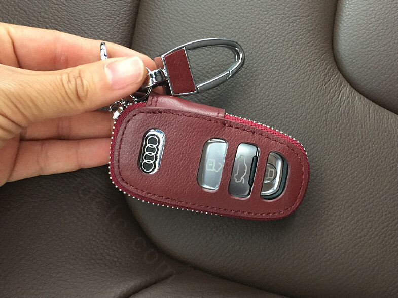 Fashion Genuine Leather Automobile Key Bags Smart for Audi Q5 - Red