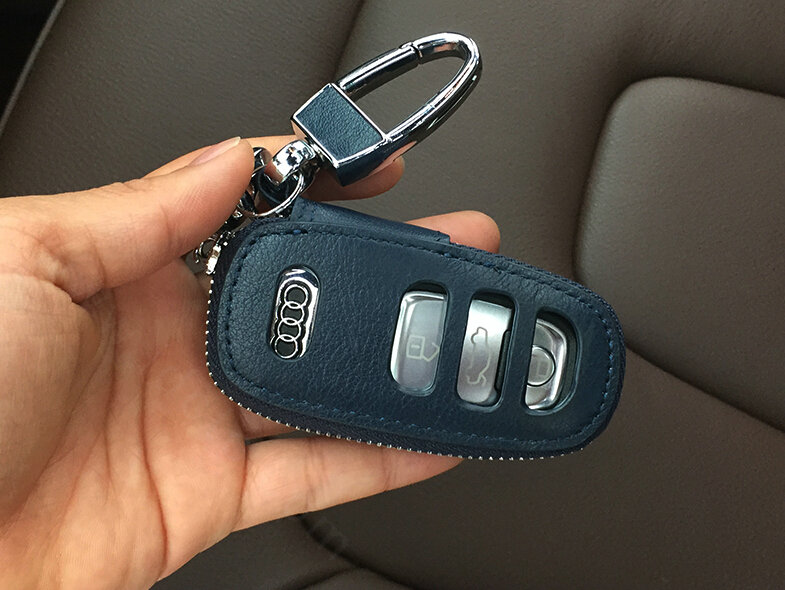 Fashion Genuine Leather Automobile Key Bags Smart for Audi S6 - Blue