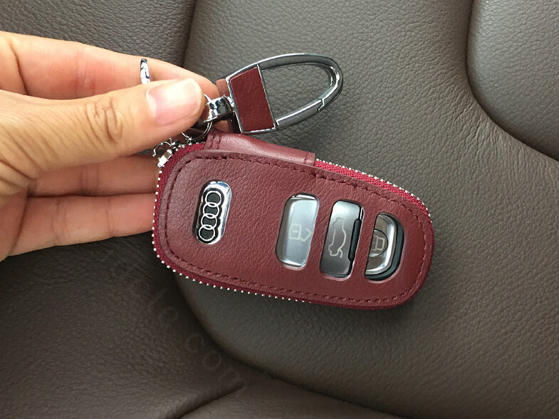 Fashion Genuine Leather Automobile Key Bags Smart for Audi S6 - Red