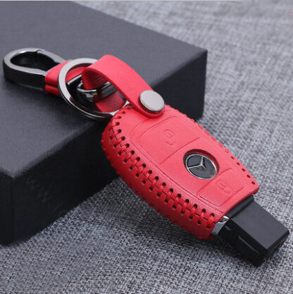 Fashion Genuine Leather Automobile Key Bags Smart for Benz C180 - Red