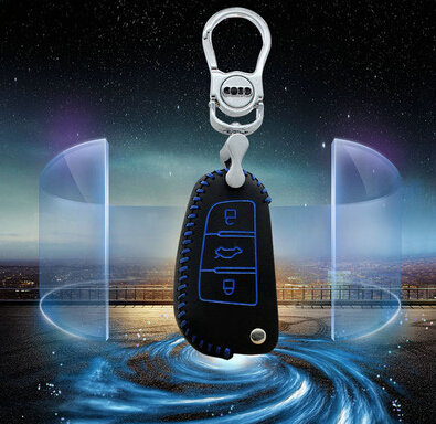 Good Genuine Leather Auto Key Bags Fold for Audi A6L - Blue