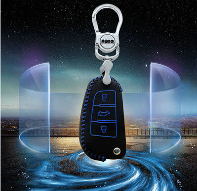 Good Genuine Leather Auto Key Bags Fold for Audi Q7 - Blue