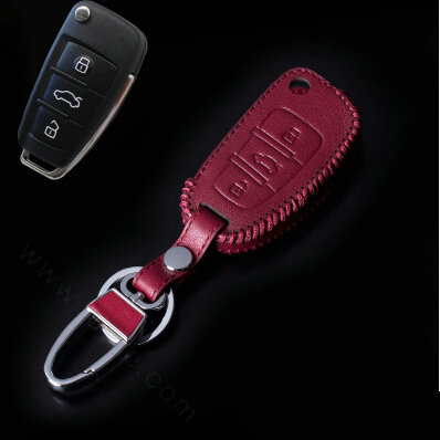 Hand Made Genuine Leather Automobile Key Bags Fold for Audi A3 - Red