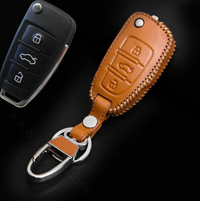 Hand Made Genuine Leather Automobile Key Bags Fold for Audi A3 - Yellow