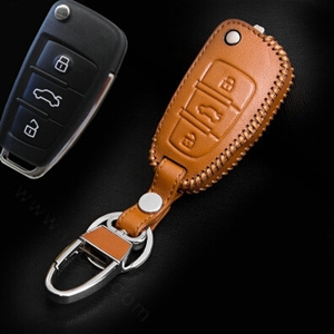 Hand Made Genuine Leather Automobile Key Bags Fold for Audi A3 - Yellow