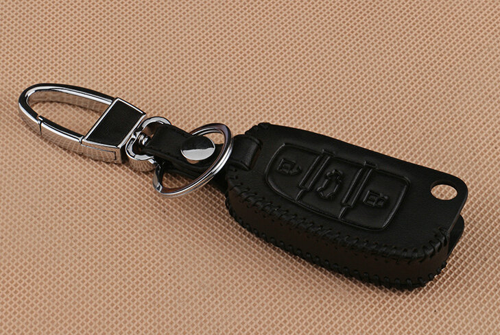 Hand Made Genuine Leather Automobile Key Bags Fold for Audi A4L - Black