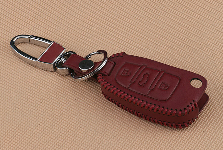 Hand Made Genuine Leather Automobile Key Bags Fold for Audi A6L - Red