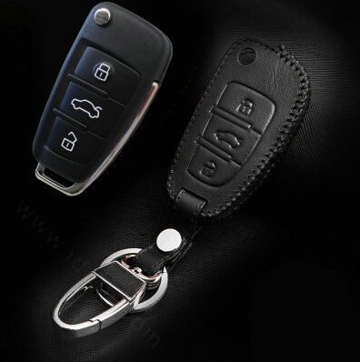Hand Made Genuine Leather Automobile Key Bags Fold for Audi A7 - Black