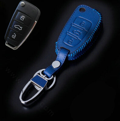 Hand Made Genuine Leather Automobile Key Bags Fold for Audi A7 - Blue