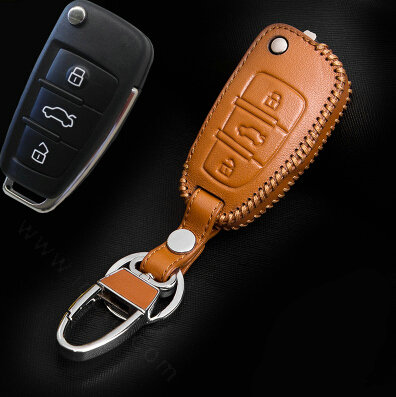 Hand Made Genuine Leather Automobile Key Bags Fold for Audi A7 - Yellow