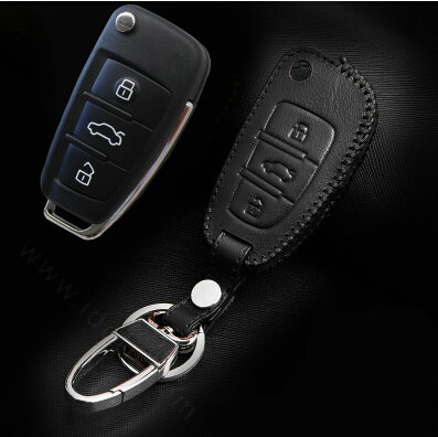 Hand Made Genuine Leather Automobile Key Bags Fold for Audi A8L - Black