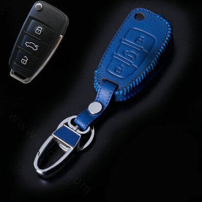 Hand Made Genuine Leather Automobile Key Bags Fold for Audi A8L - Blue