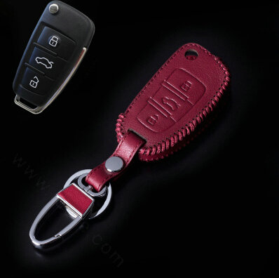Hand Made Genuine Leather Automobile Key Bags Fold for Audi A8L - Red