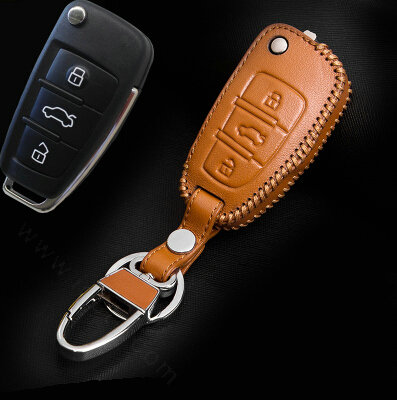 Hand Made Genuine Leather Automobile Key Bags Fold for Audi A8L - Yellow
