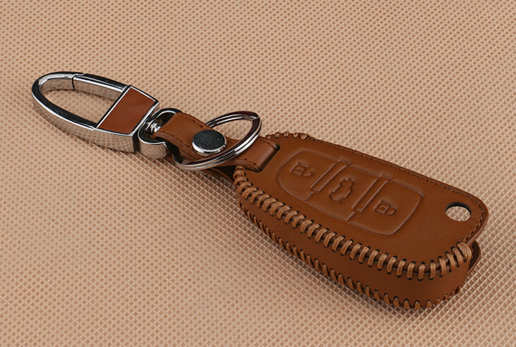 Hand Made Genuine Leather Automobile Key Bags Fold for Audi Q3 - Yellow