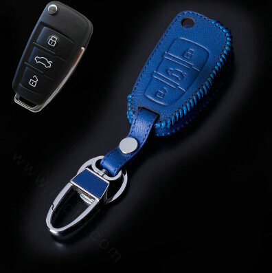 Hand Made Genuine Leather Automobile Key Bags Fold for Audi Q5 - Blue