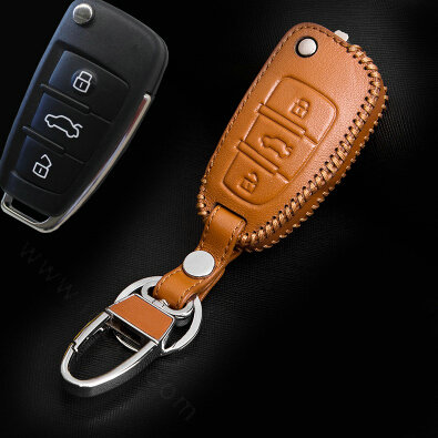 Hand Made Genuine Leather Automobile Key Bags Fold for Audi Q5 - Yellow