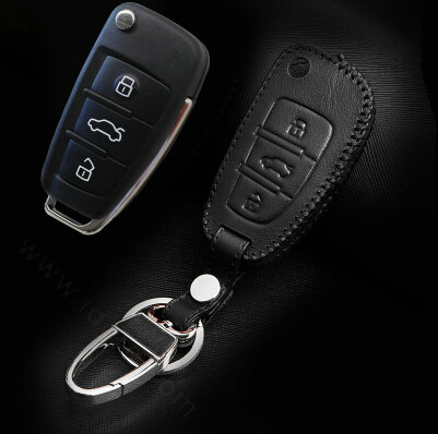 Hand Made Genuine Leather Automobile Key Bags Fold for Audi Q7 - Black