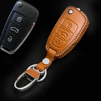 Hand Made Genuine Leather Automobile Key Bags Fold for Audi Q7 - Yellow