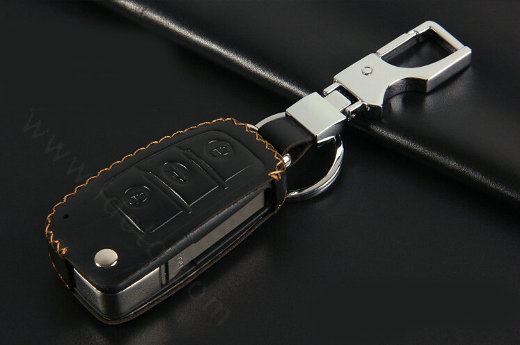 Hand-made Genuine Leather Auto Key Bags Fold for Audi A4L - Black