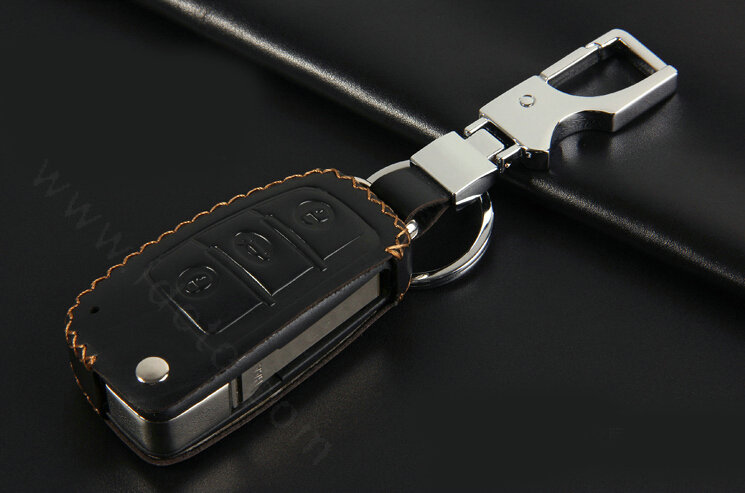 Hand-made Genuine Leather Auto Key Bags Fold for Audi A6L - Black