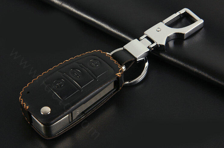 Hand-made Genuine Leather Auto Key Bags Fold for Audi Q3 - Black