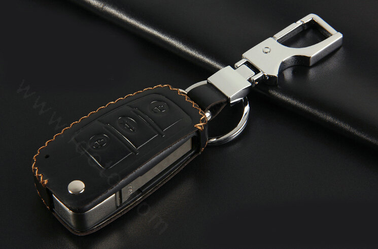 Hand-made Genuine Leather Auto Key Bags Fold for Audi Q7 - Black