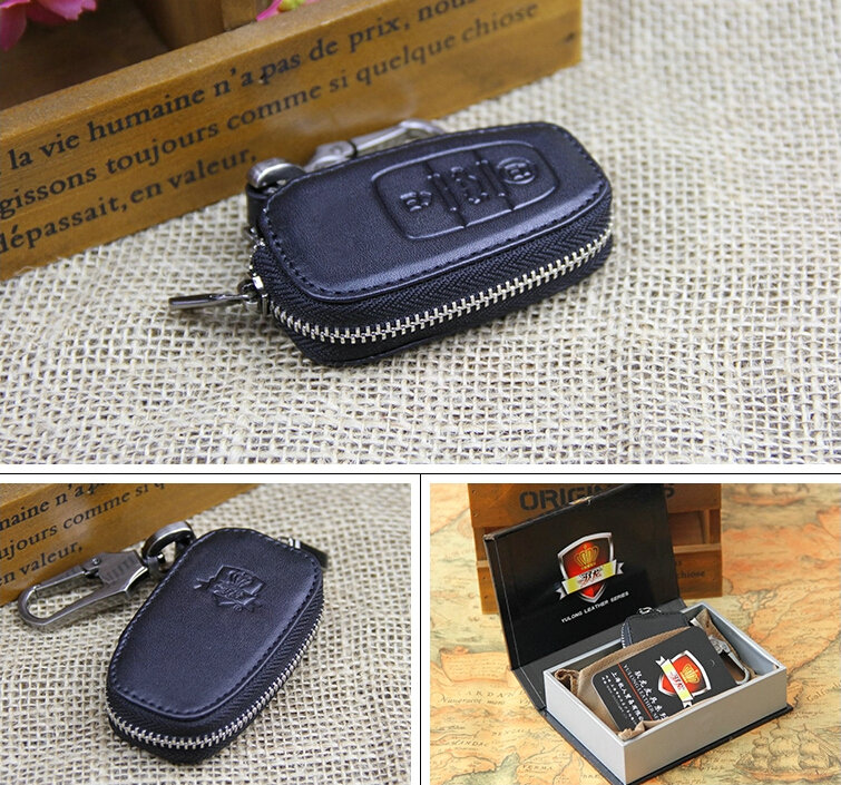 Hot Sales Genuine Leather Automobile Key Bags Smart for Audi A4L - Black
