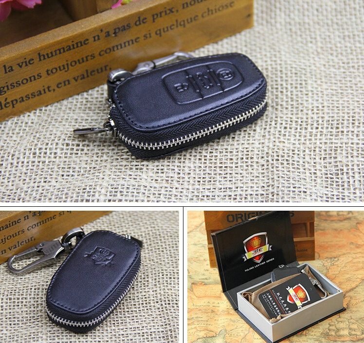 Hot Sales Genuine Leather Automobile Key Bags Smart for Audi A6L - Black