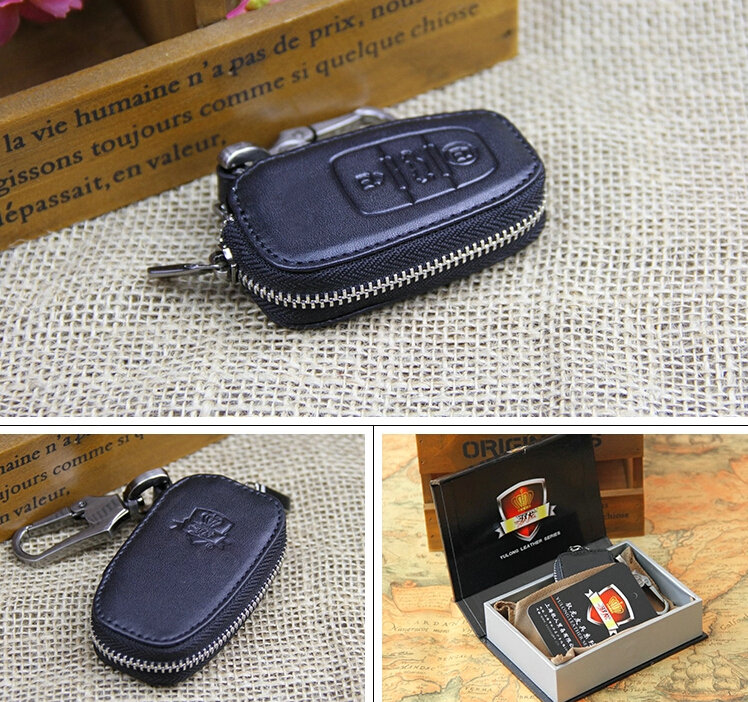 Hot Sales Genuine Leather Automobile Key Bags Smart for Audi A7 - Black