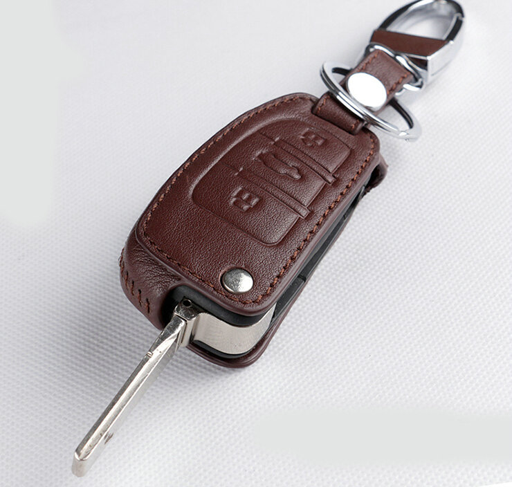 Latest Genuine Leather Automobile Key Bags Fold for Audi A4L - Brown