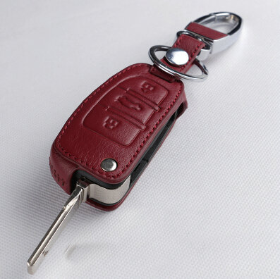 Latest Genuine Leather Automobile Key Bags Fold for Audi A4L - Red