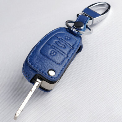 Latest Genuine Leather Automobile Key Bags Fold for Audi A6L - Blue
