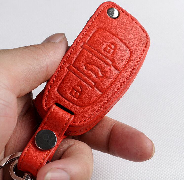 Latest Genuine Leather Automobile Key Bags Fold for Audi A6L - Orange