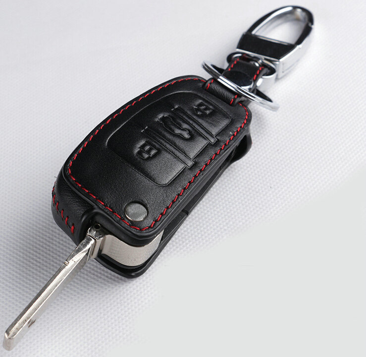 Latest Genuine Leather Automobile Key Bags Fold for Audi Q3 - Black
