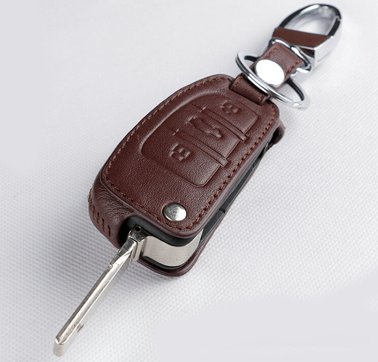 Latest Genuine Leather Automobile Key Bags Fold for Audi Q3 - Brown