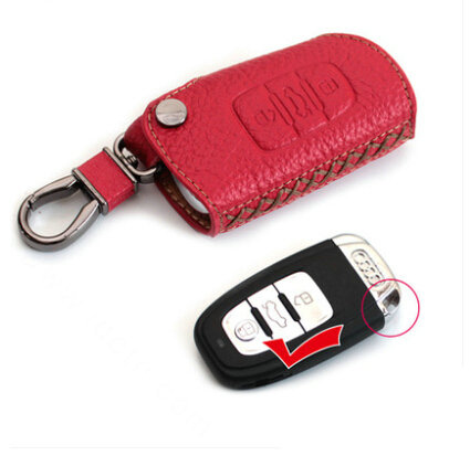 Latest Genuine Leather Car Key Bags Smart for Audi Q5 - Red