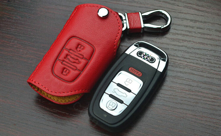 Latest Genuine Leather Key Ring Auto Key Bags Smart for Audi A5 - Red