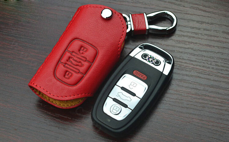 Latest Genuine Leather Key Ring Auto Key Bags Smart for Audi A8 - Red