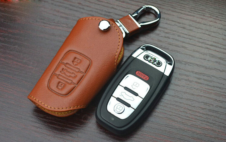 Latest Genuine Leather Key Ring Auto Key Bags Smart for Audi Q5 - Brown