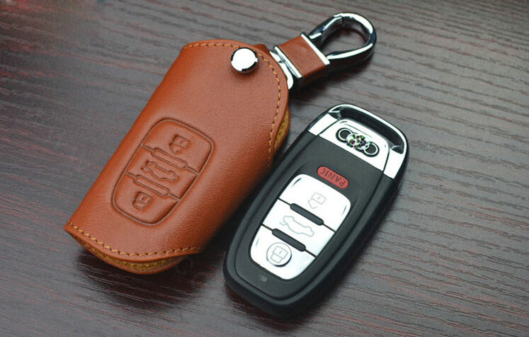 Latest Genuine Leather Key Ring Auto Key Bags Smart for Audi S8 - Brown