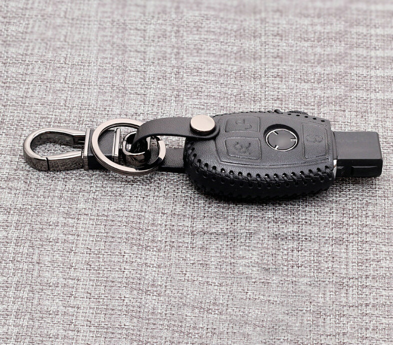 Luxury Genuine Leather Automobile Key Bags Smart for Benz C180 - Black