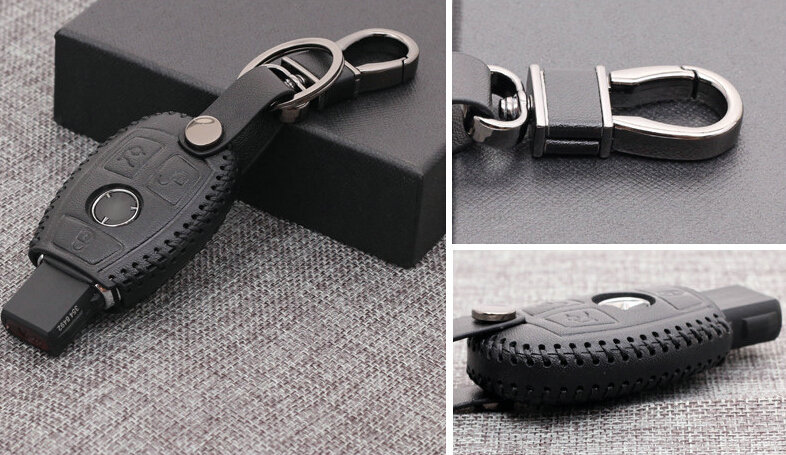 Luxury Genuine Leather Automobile Key Bags Smart for Benz C200 - Black