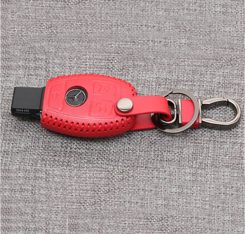 Luxury Genuine Leather Automobile Key Bags Smart for Benz C200 - Red