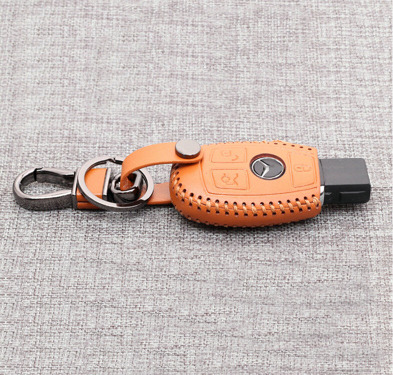 Luxury Genuine Leather Automobile Key Bags Smart for Benz C260 - Brown
