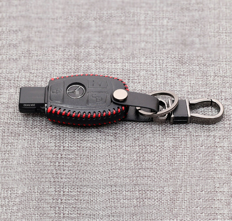 Luxury Genuine Leather Automobile Key Bags Smart for Benz C300 - Black Red