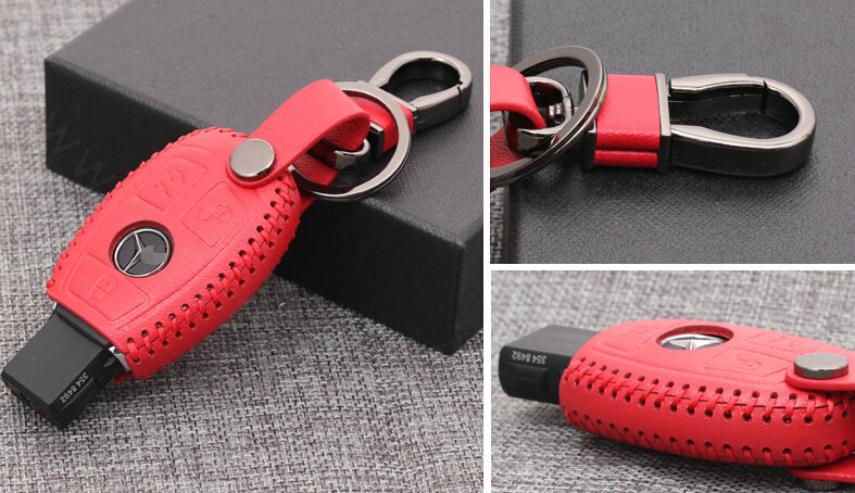 Luxury Genuine Leather Automobile Key Bags Smart for Benz C300 - Red