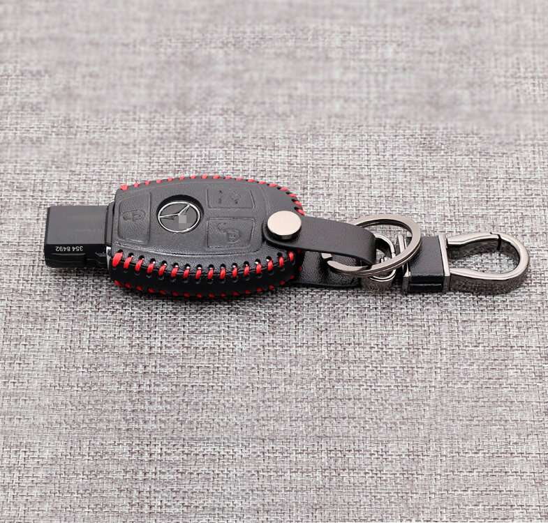 Luxury Genuine Leather Automobile Key Bags Smart for Benz C63 AMG - Black Red