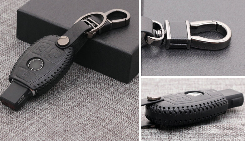 Luxury Genuine Leather Automobile Key Bags Smart for Benz C63 AMG - Black